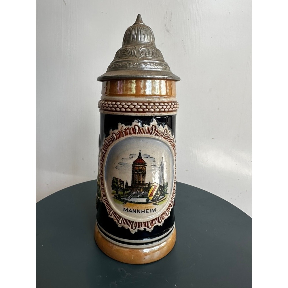 Vintage German Beer Stein with Lid Mannheim Souvenir Ceramic 0.5L